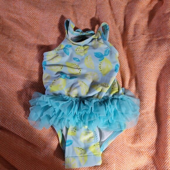 Cat & Jack One Peice Baithing Blue And Lemons Tutu Bottom Snaps Size 6-9M - Picture 1 of 10